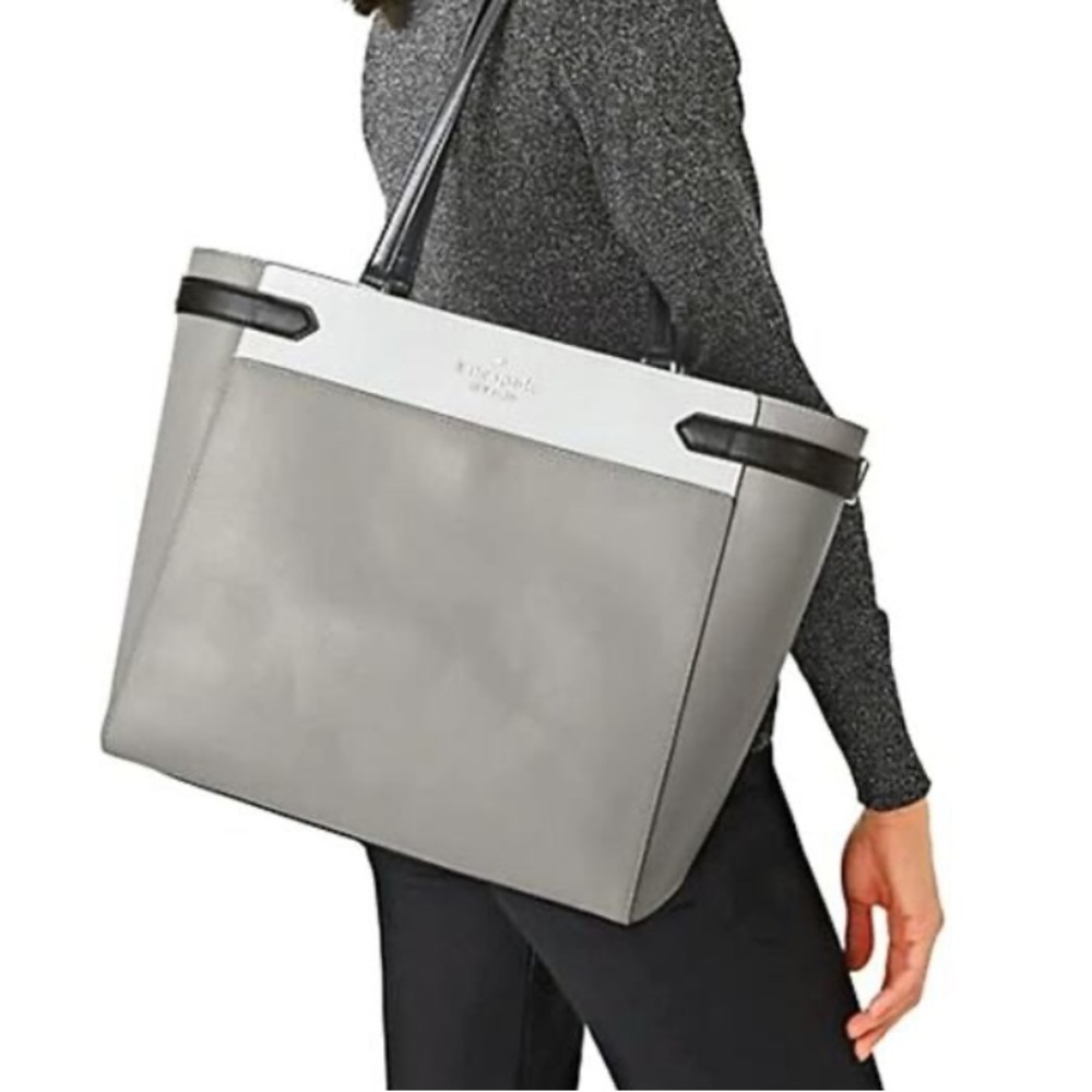 NEW Kate spade outlet staci saffiano laptop tote in nimbus grey multi